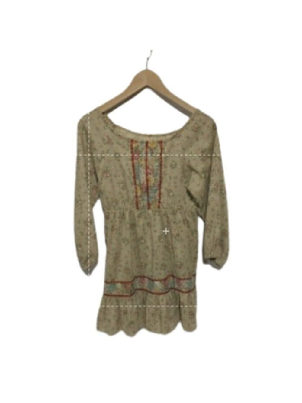 Vintage 1970's Boho Mini Prairie Dress Tunic Top Cream Floral Print Sz xs /child - Picture 6 of 14